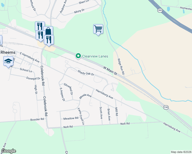 map of restaurants, bars, coffee shops, grocery stores, and more near 95 Tia Circle in Mount Joy