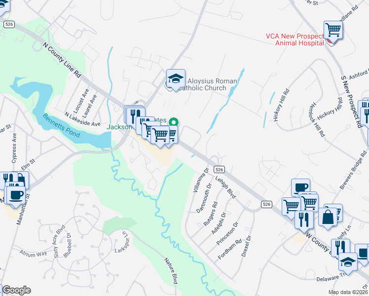map of restaurants, bars, coffee shops, grocery stores, and more near 2255 County Road 526 in Jackson