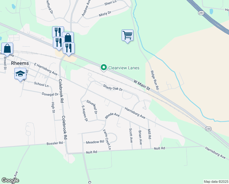 map of restaurants, bars, coffee shops, grocery stores, and more near 72 Tia Circle in Mount Joy