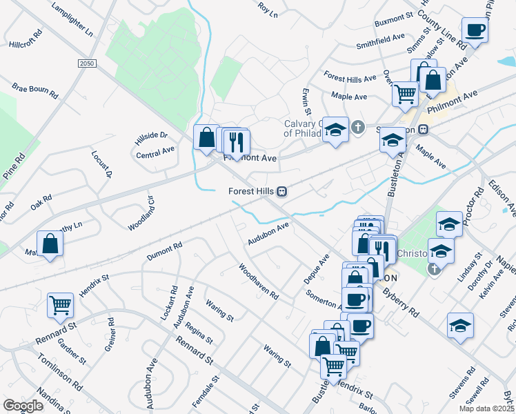 map of restaurants, bars, coffee shops, grocery stores, and more near 290 Byberry Road in Philadelphia