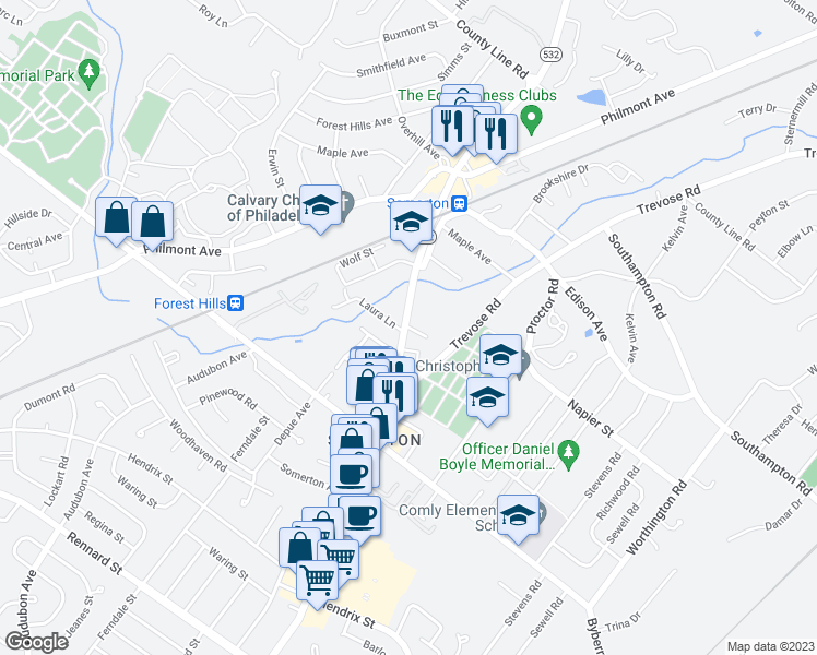 map of restaurants, bars, coffee shops, grocery stores, and more near 614 Hazell Ln in Philadelphia