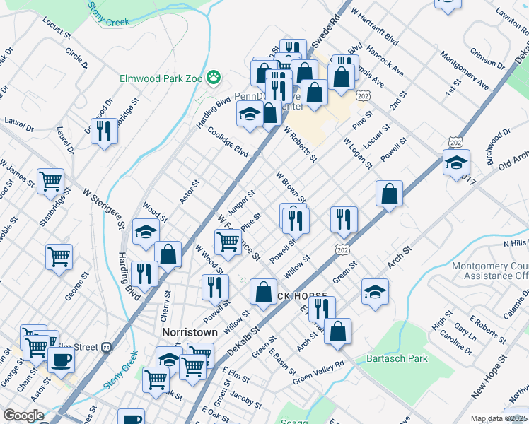 map of restaurants, bars, coffee shops, grocery stores, and more near in Montgomery County