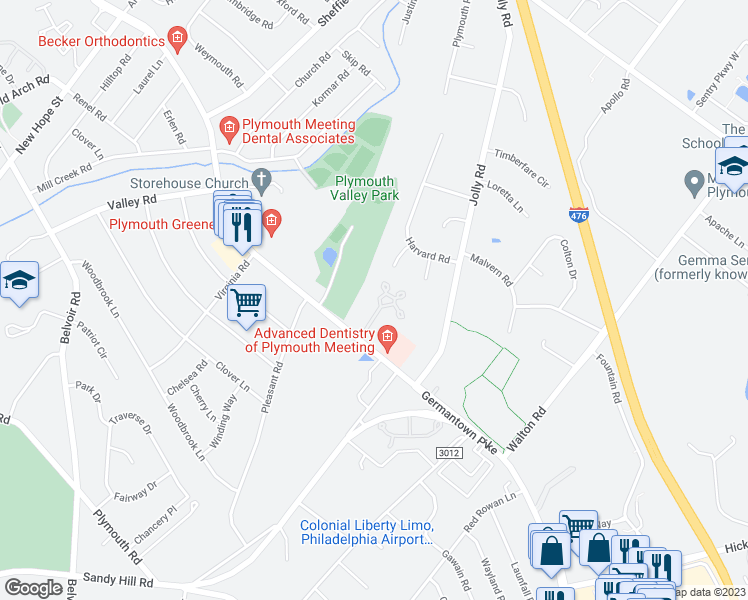 map of restaurants, bars, coffee shops, grocery stores, and more near 102 Plymouth Valley Drive in Plymouth Meeting