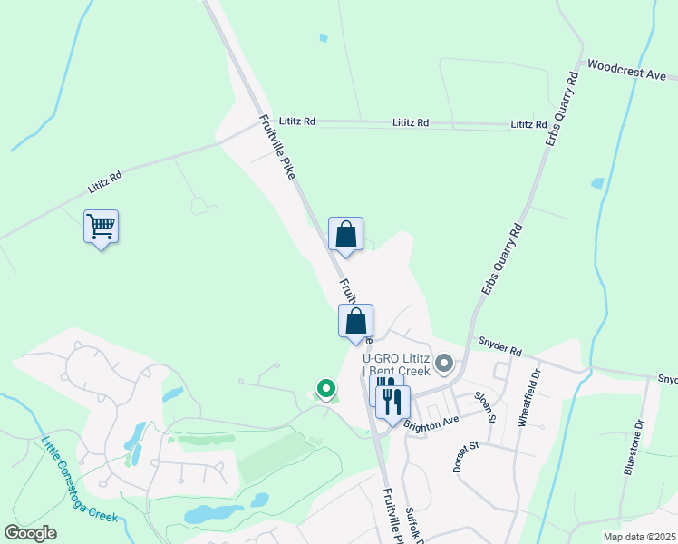 map of restaurants, bars, coffee shops, grocery stores, and more near 955 Fruitville Pike in Lititz