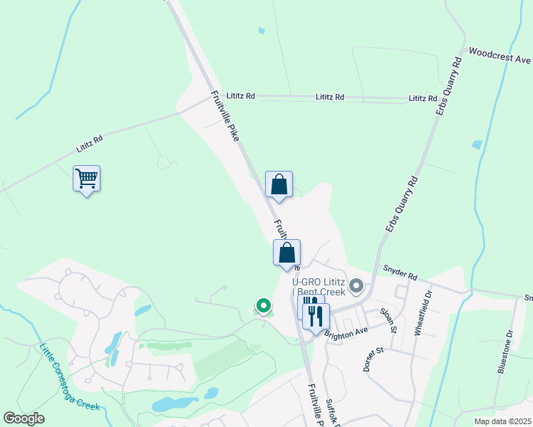 map of restaurants, bars, coffee shops, grocery stores, and more near 955 Fruitville Pike in Lititz
