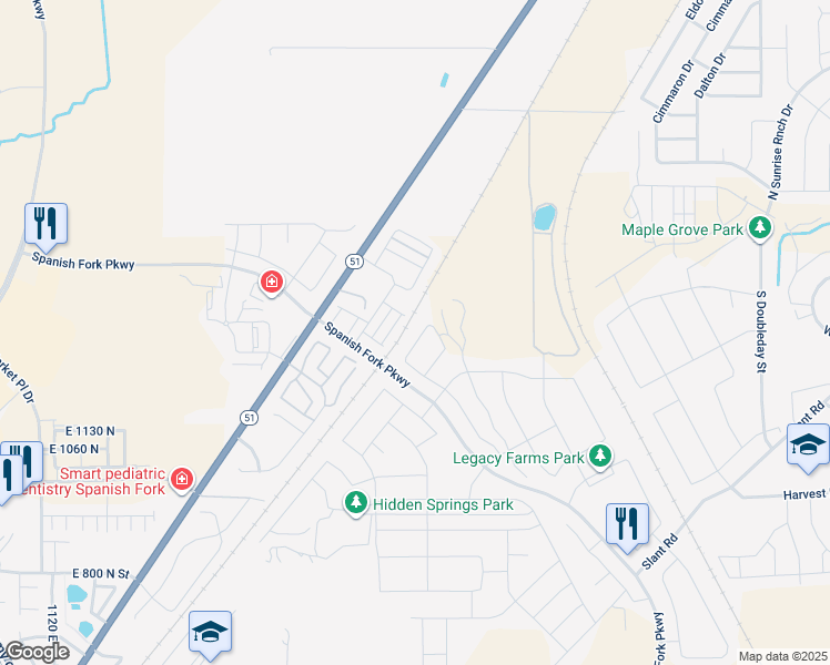 map of restaurants, bars, coffee shops, grocery stores, and more near 1355 North 1980 East in Spanish Fork