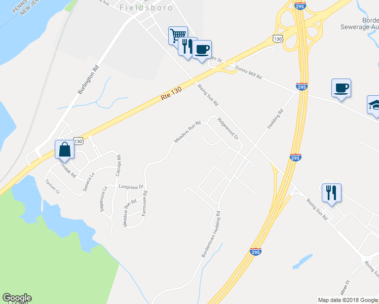 map of restaurants, bars, coffee shops, grocery stores, and more near 2 Crestview Court in Bordentown