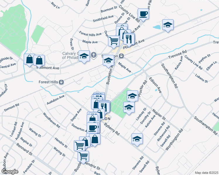 map of restaurants, bars, coffee shops, grocery stores, and more near 603 Hazell Lane in Philadelphia