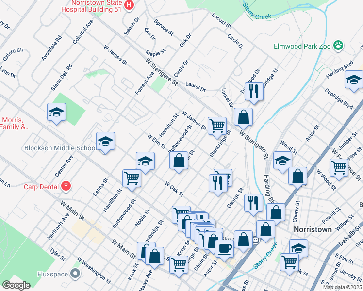map of restaurants, bars, coffee shops, grocery stores, and more near 816 Buttonwood Street in Norristown