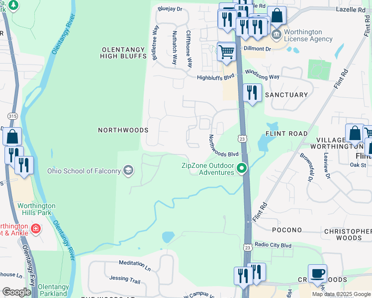 map of restaurants, bars, coffee shops, grocery stores, and more near 243 Autumn Leaf Court in Columbus