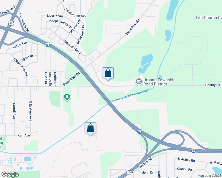 map of restaurants, bars, coffee shops, grocery stores, and more near 2013 East Perkins Road in Urbana