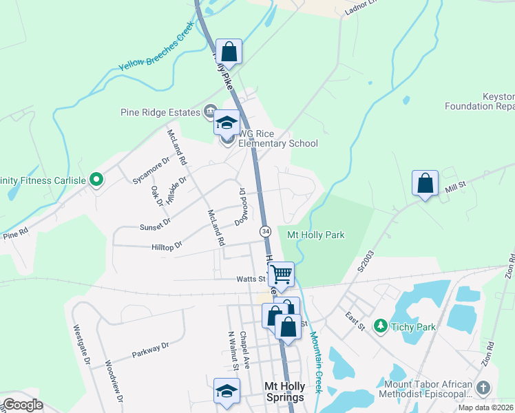 map of restaurants, bars, coffee shops, grocery stores, and more near 8 Group Court in Mount Holly Springs