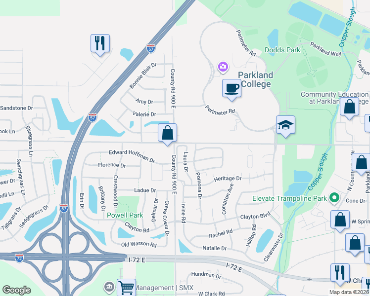 map of restaurants, bars, coffee shops, grocery stores, and more near 2800 West Bradley Avenue in Champaign