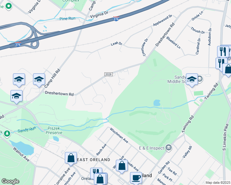 map of restaurants, bars, coffee shops, grocery stores, and more near 385 Dreshertown Road in Fort Washington