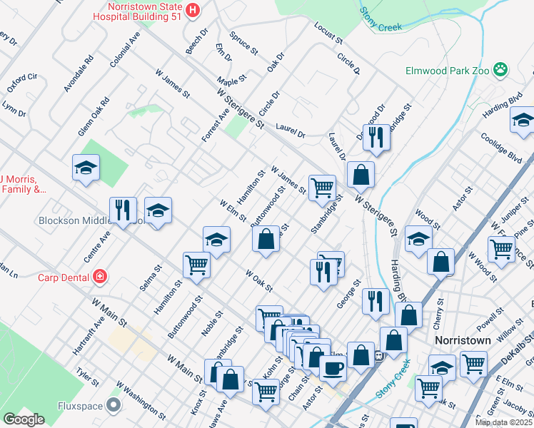 map of restaurants, bars, coffee shops, grocery stores, and more near 816 Buttonwood Street in Norristown