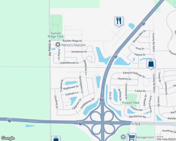 map of restaurants, bars, coffee shops, grocery stores, and more near 3721 Harbor Estates Lane in Champaign