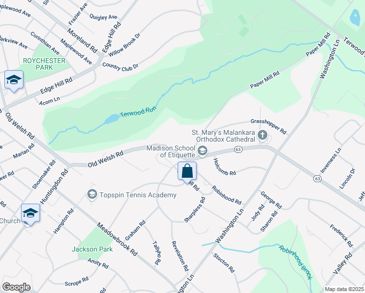 map of restaurants, bars, coffee shops, grocery stores, and more near 1521 Old Welsh Road in Montgomery County