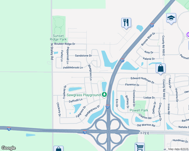 map of restaurants, bars, coffee shops, grocery stores, and more near 3721 Harbor Estates Lane in Champaign