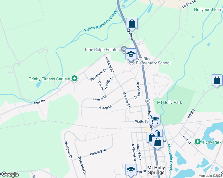 map of restaurants, bars, coffee shops, grocery stores, and more near 106 Sunset Drive in Mount Holly Springs
