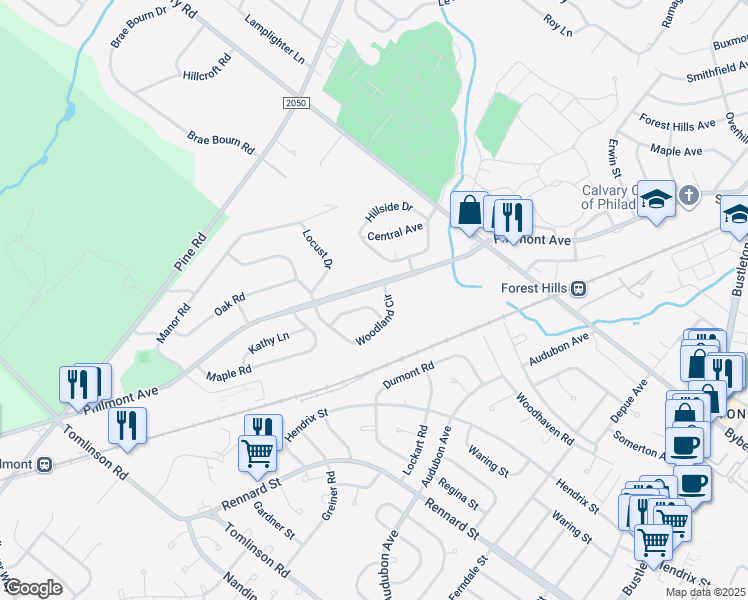 map of restaurants, bars, coffee shops, grocery stores, and more near 40 Simons Way in Montgomery County