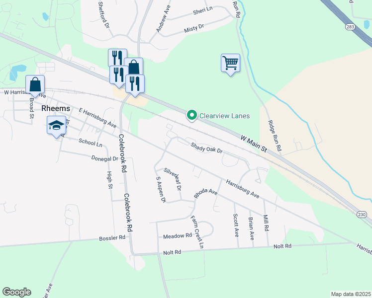 map of restaurants, bars, coffee shops, grocery stores, and more near 2028 Shady Oak Drive in Mount Joy