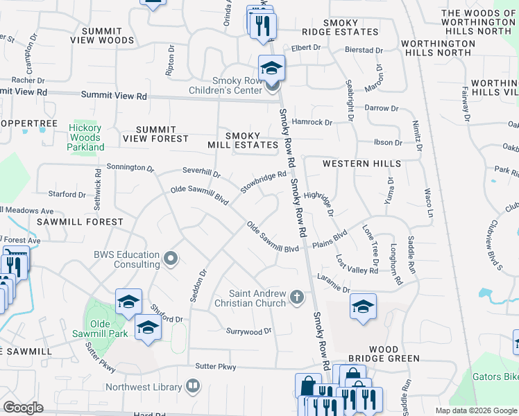 map of restaurants, bars, coffee shops, grocery stores, and more near 7946 Sarahurst Drive in Dublin