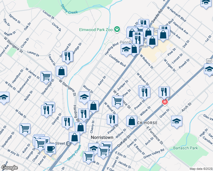 map of restaurants, bars, coffee shops, grocery stores, and more near 316 West Fornance Street in Norristown