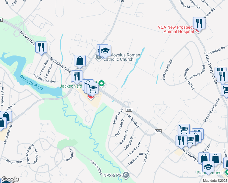 map of restaurants, bars, coffee shops, grocery stores, and more near 2250 West County Line Road in Jackson Township