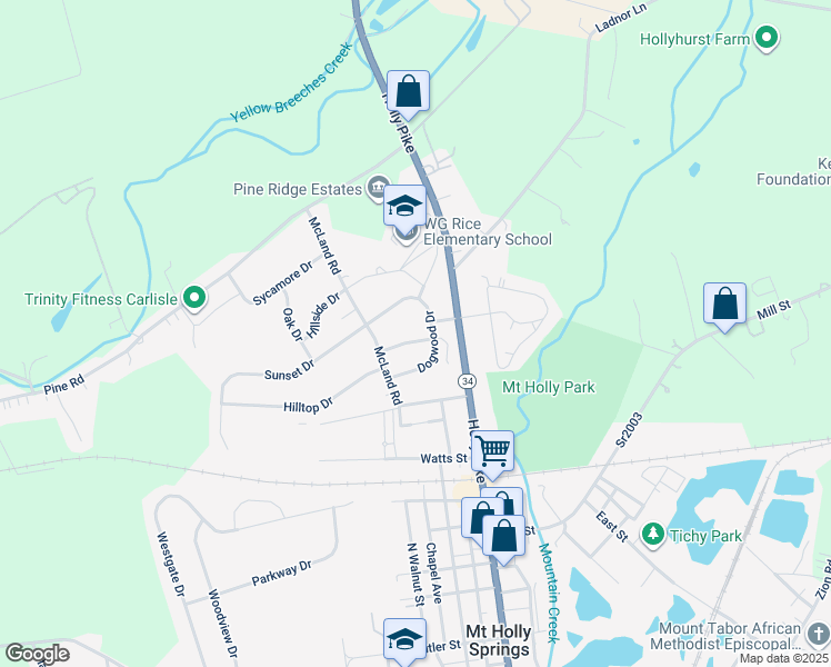 map of restaurants, bars, coffee shops, grocery stores, and more near 9 Azalea Drive in Mount Holly Springs
