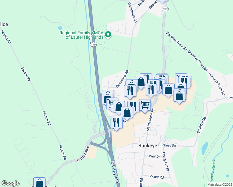map of restaurants, bars, coffee shops, grocery stores, and more near 340 Bessemer Road in Mount Pleasant