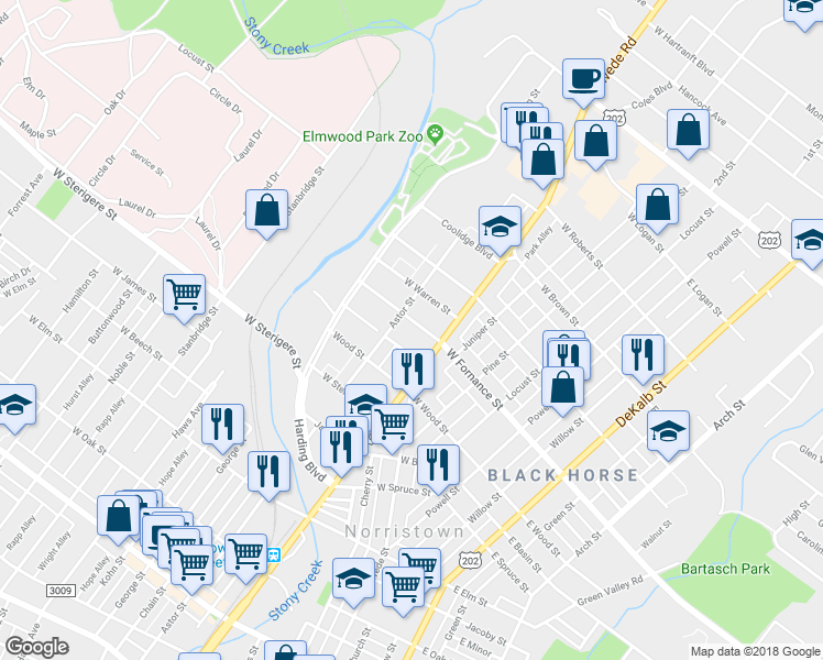 map of restaurants, bars, coffee shops, grocery stores, and more near 320 West Fornance Street in Norristown