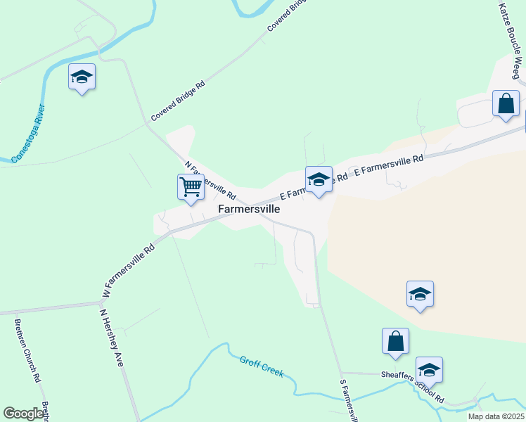 map of restaurants, bars, coffee shops, grocery stores, and more near 16 East Farmersville Road in Ephrata