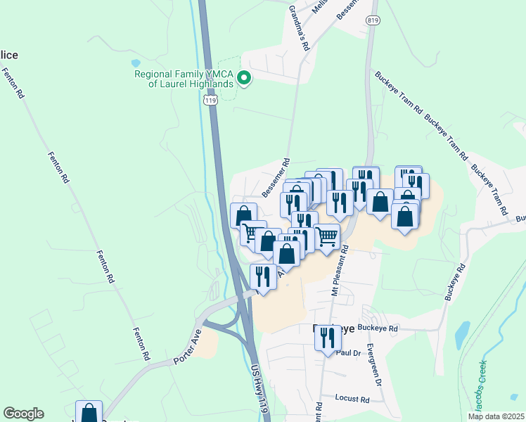 map of restaurants, bars, coffee shops, grocery stores, and more near 340 Bessemer Road in Mount Pleasant