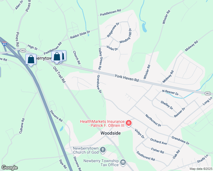 map of restaurants, bars, coffee shops, grocery stores, and more near 2320 Grandview Drive in York County