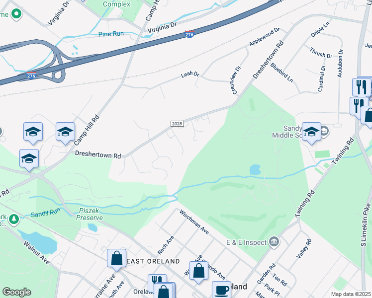 map of restaurants, bars, coffee shops, grocery stores, and more near 385 Dreshertown Road in Fort Washington