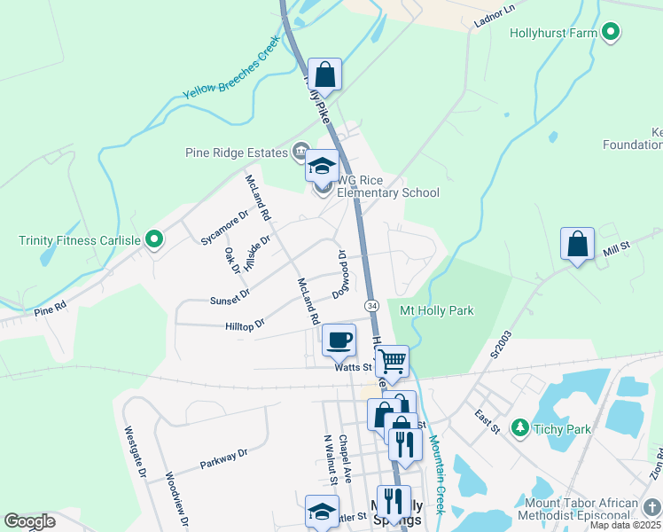 map of restaurants, bars, coffee shops, grocery stores, and more near 9 Azalea Drive in Mount Holly Springs