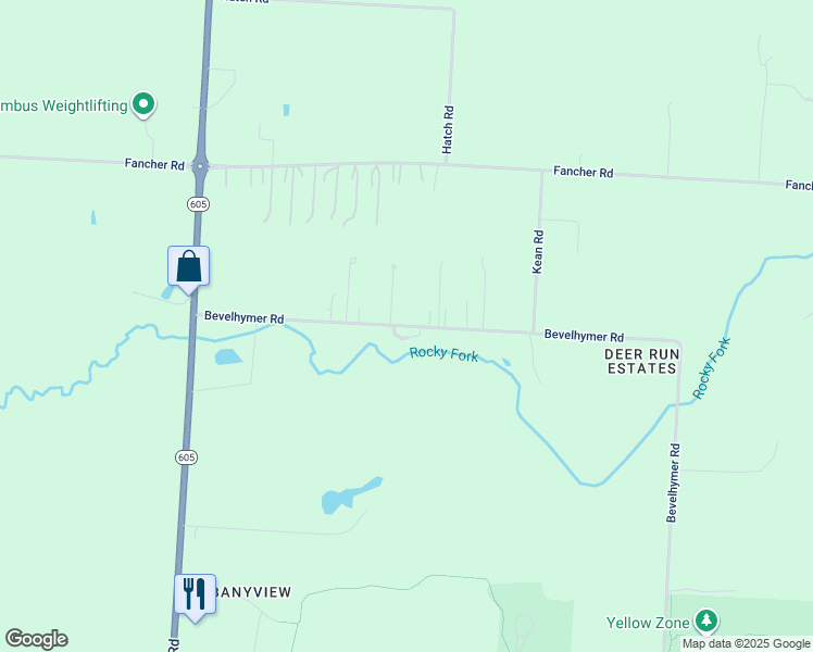 map of restaurants, bars, coffee shops, grocery stores, and more near Bevelhymer Road in Westerville