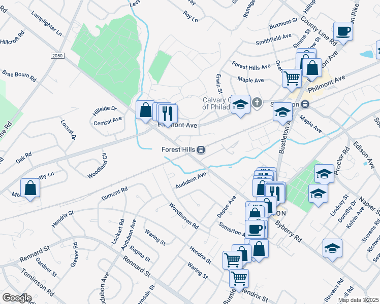 map of restaurants, bars, coffee shops, grocery stores, and more near 301 Byberry Road in Philadelphia