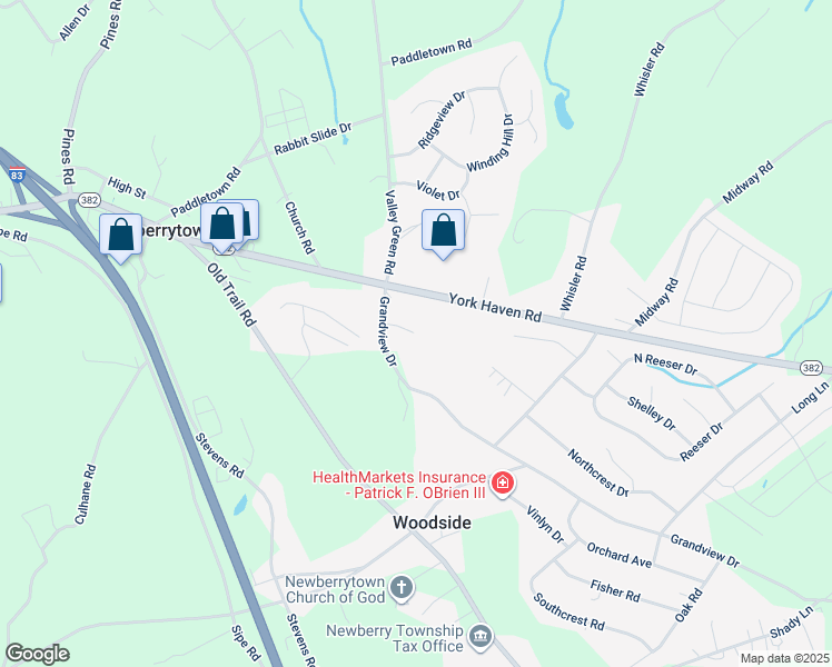 map of restaurants, bars, coffee shops, grocery stores, and more near 2320 Grandview Drive in York County