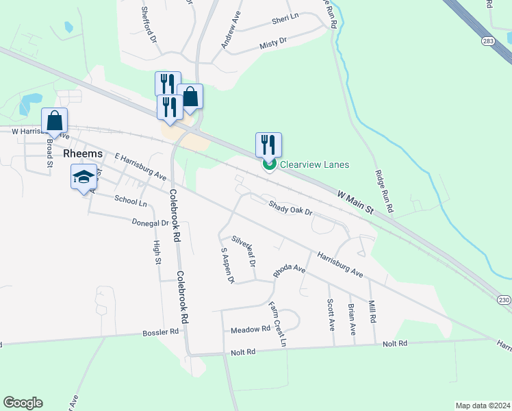 map of restaurants, bars, coffee shops, grocery stores, and more near 2028 Shady Oak Drive in Mount Joy