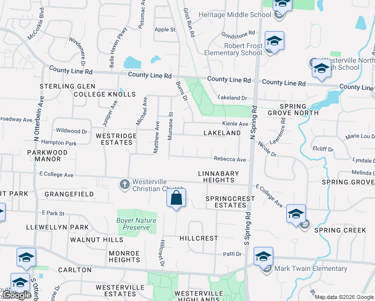 map of restaurants, bars, coffee shops, grocery stores, and more near 87 Ash Court in Westerville