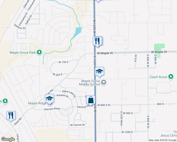 map of restaurants, bars, coffee shops, grocery stores, and more near 1656 300 South in Mapleton