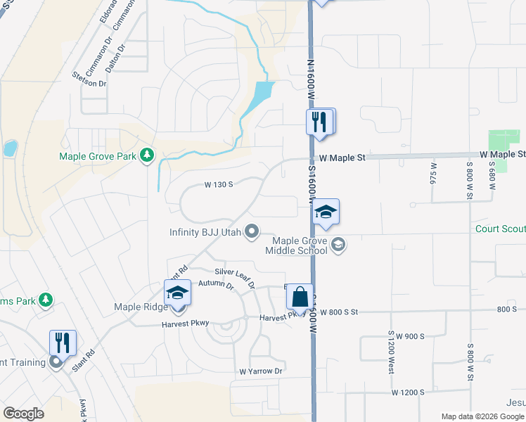 map of restaurants, bars, coffee shops, grocery stores, and more near 1810 300 South in Mapleton