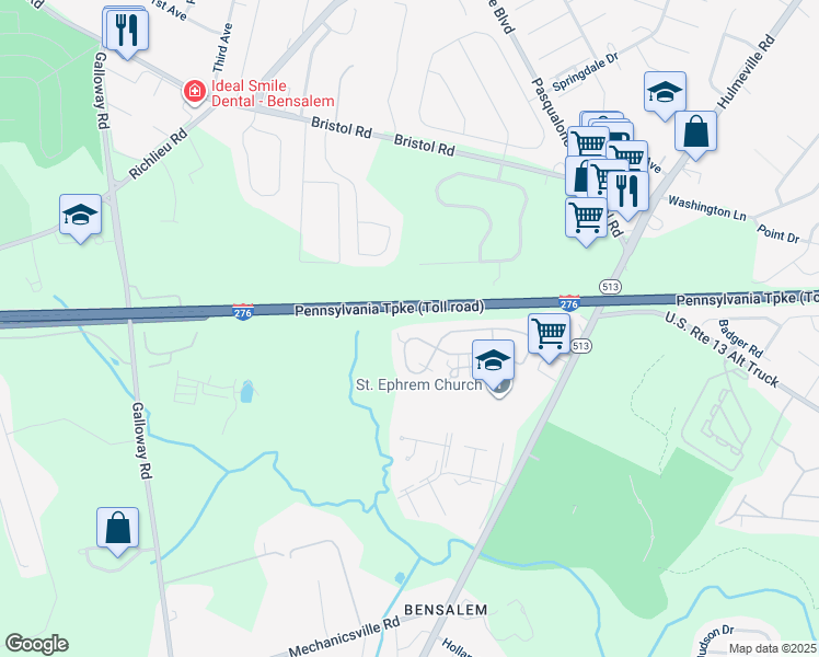 map of restaurants, bars, coffee shops, grocery stores, and more near 120 Liberty Drive in Bucks County