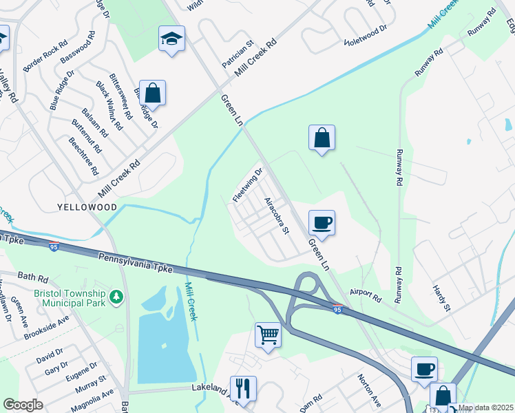 map of restaurants, bars, coffee shops, grocery stores, and more near 2404 Liberator Street in Levittown