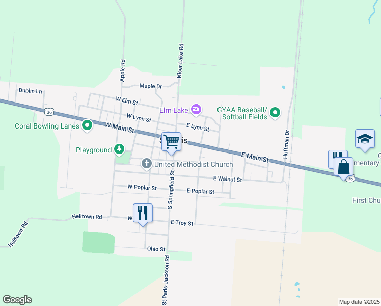 map of restaurants, bars, coffee shops, grocery stores, and more near 149 East Main Street in Saint Paris