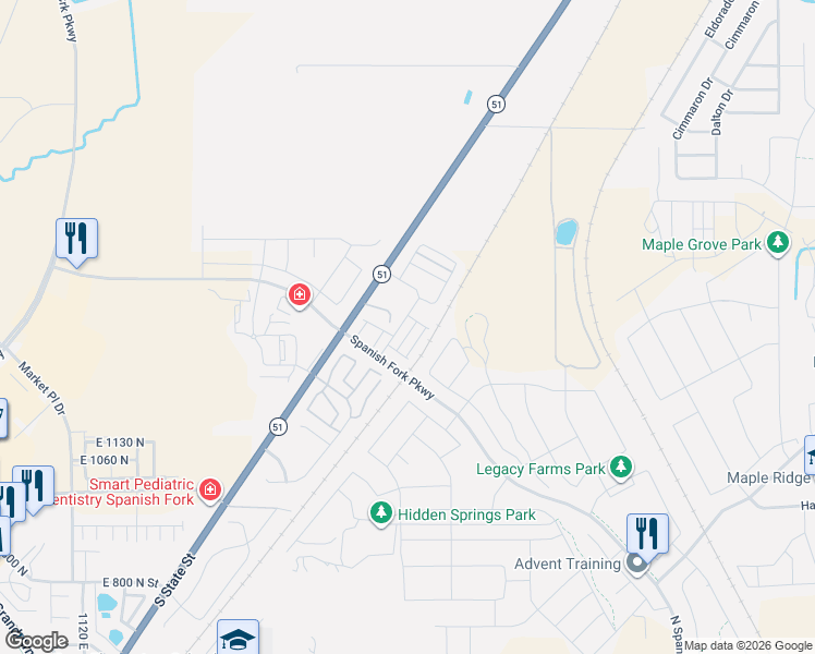map of restaurants, bars, coffee shops, grocery stores, and more near 2751 South State Street in Springville