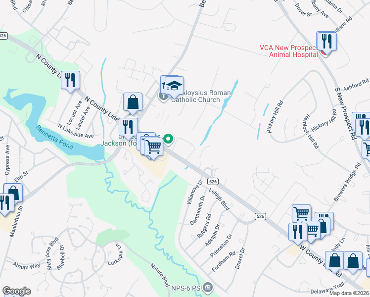 map of restaurants, bars, coffee shops, grocery stores, and more near 2250 West County Line Road in Jackson Township