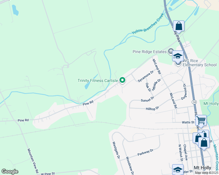map of restaurants, bars, coffee shops, grocery stores, and more near 226 Pine Road in Mount Holly Springs