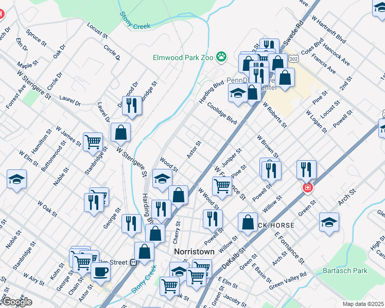 map of restaurants, bars, coffee shops, grocery stores, and more near 332 West Fornance Street in Norristown